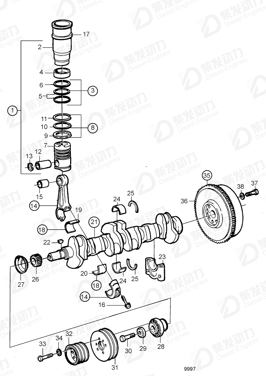VOLVO Cylinder liner kit 876190 Drawing
